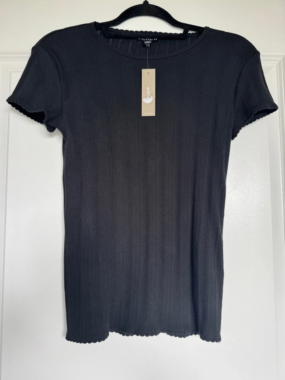 NWT J. CREW Women's Pointelle short-sleeve T-shirt black size small 100% cotton